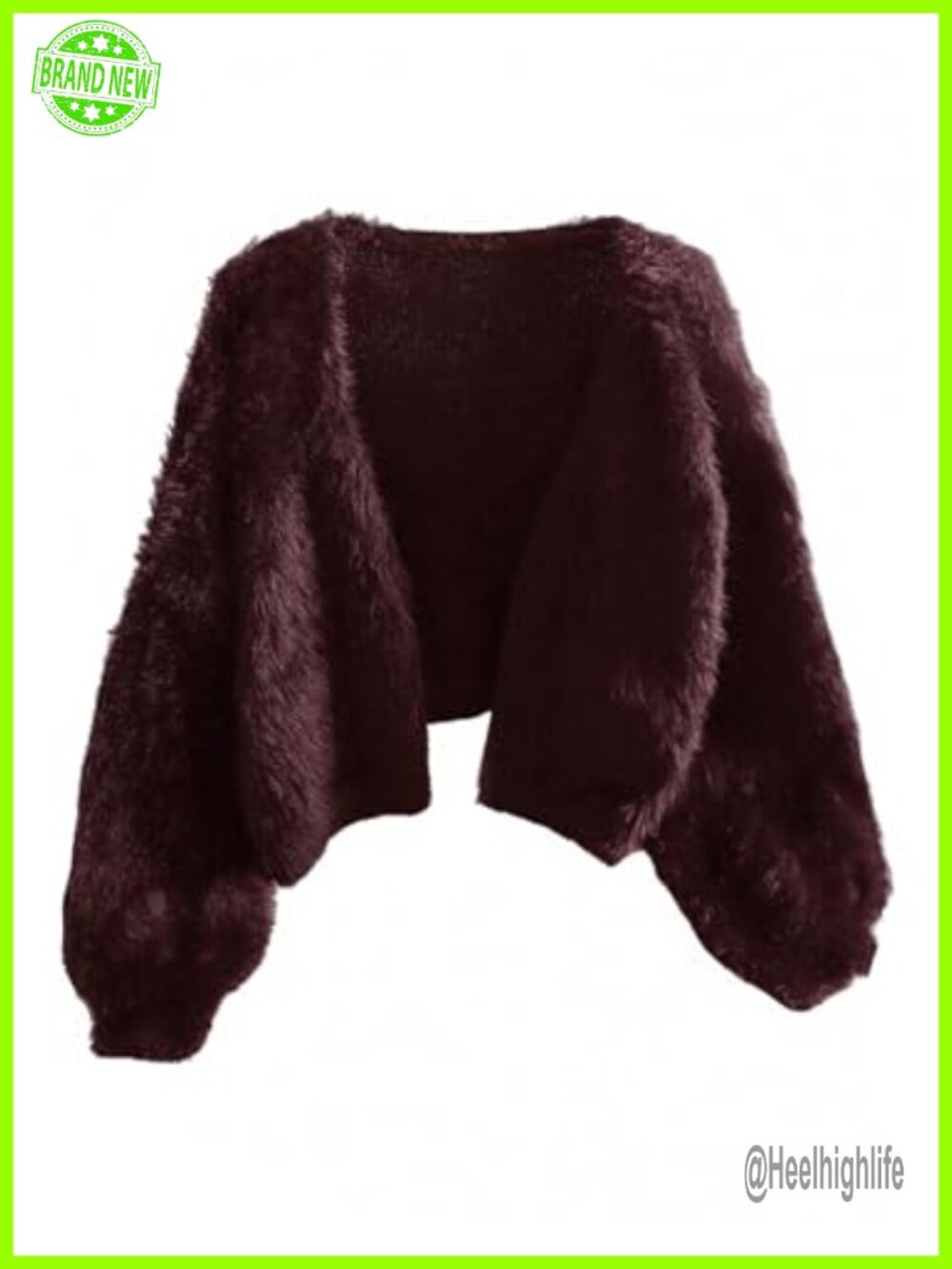 Fuzzy Cropped Cardigan Faux Fur Y2K Long Sleeve V Neck Sweater